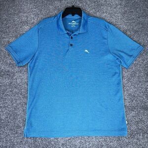 Tommy Bahama Polo Shirt‎ Mens Large Blue Solid Short Sleeve Dadcore Casual Adult